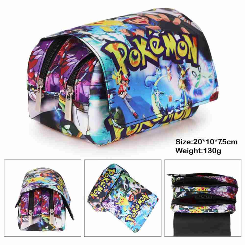 (Pokémon Pikachu 01) Pokémon Pikachu Large Capacity Anime Pen Case Pencil Case for Kid Cartoon Pencil Bag Pouch Holder Desk Organizer with Multi Compartments for Childrens Students Office School Gift