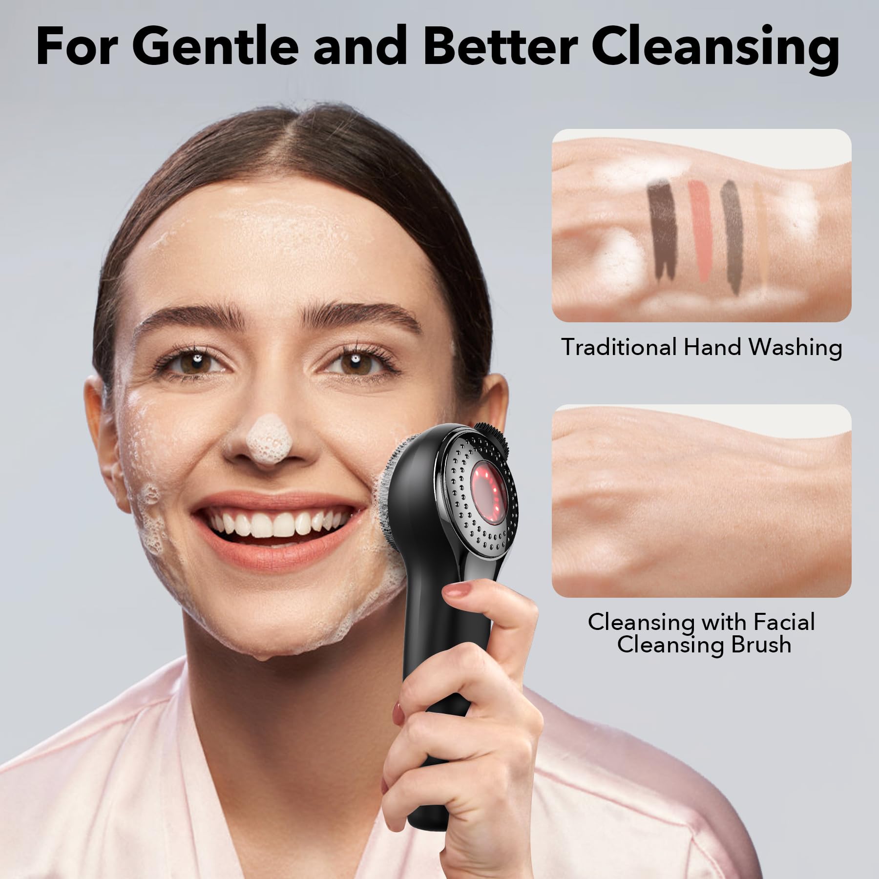 (Pink) Silicone Facial Cleaner Sonic Scrubber Thermal Massage Gentle Face Exfoliator Electric Powered Facial Cleansing Brush Nose Scrubber Reduce Blackhead