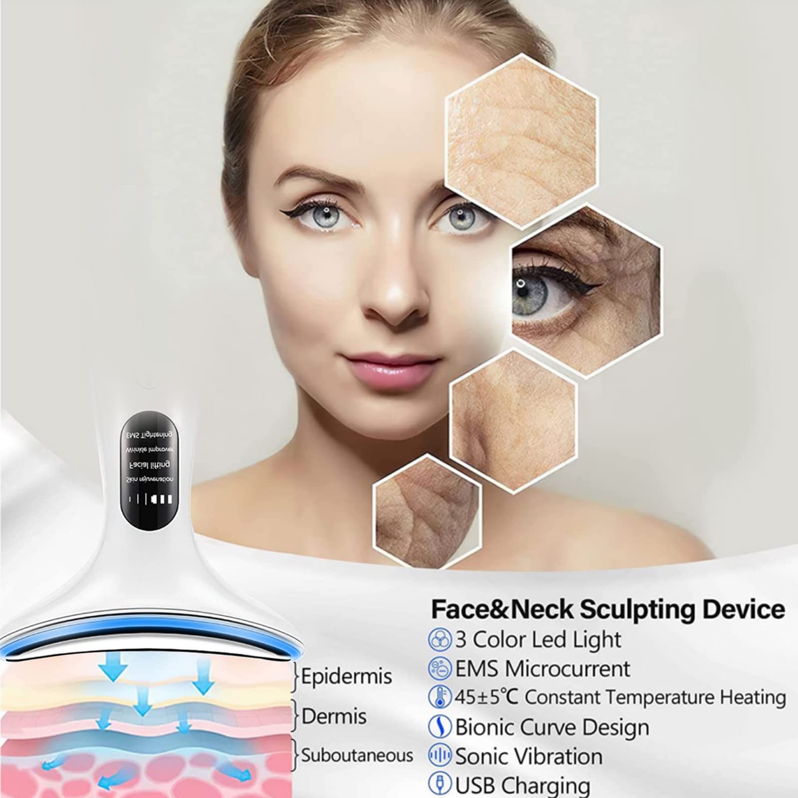 Face Massager Face Neck Beauty Device Home Beautician Deep Cleaning Device Against Wrinkles Skin Tightening Lifting 3 Modes