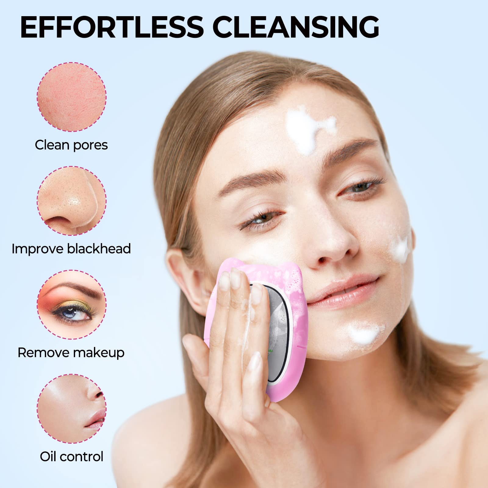 (Pink) Electric Face Scrubber Facial Cleansing Brush Vibrating Cleanser Machine for Exfoliating Waterproof  Rechargeble