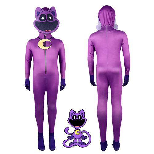 Poppy Playtime 3 Smiling Critters Costume Child Halloween Party Dress up With Head Cover Bodysuit Purple Catnap