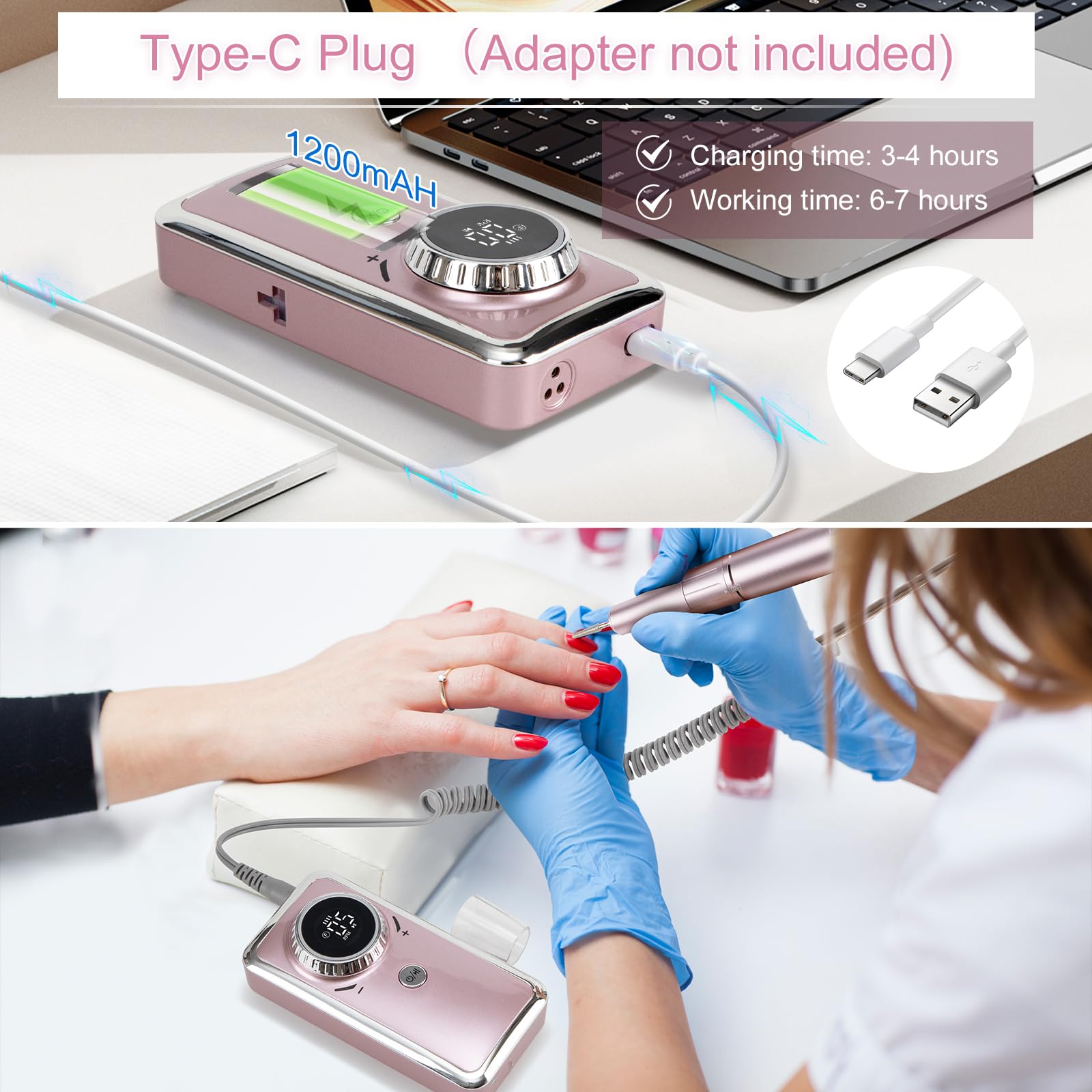 Rechargeable Nail Drill  Electric Nail Files Portable USB Adjustable Speed Electric Manicure Set