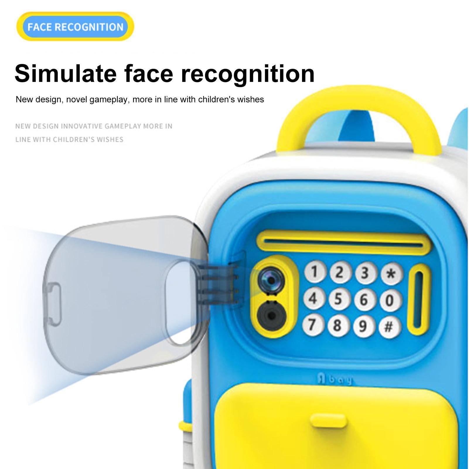 (Blue) Piggy Bank Boalord ATM with Password Login Face Recognition Educational Money Box