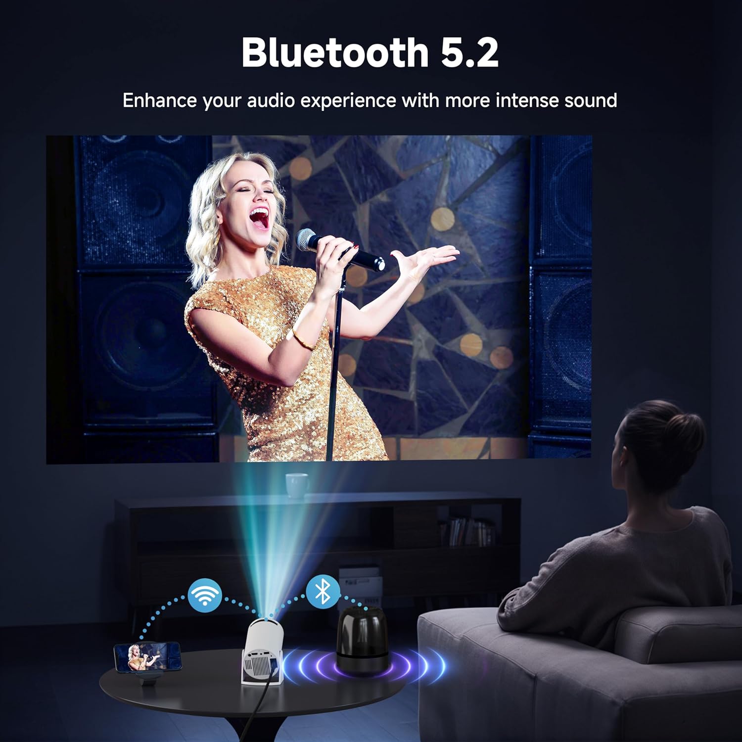 (White) Mini Projector with WiFi BT Portable Projektor 4k Full HD1080P Support Auto Keystone Rotatable Smart Outdoor Projector with Android OS White