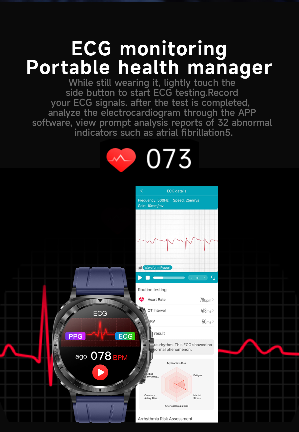 (Black Steel) Smart Watch ECG PPG Blood Sugar Health Monitoring Bluetooth Call Outdoor Sports Fitness Tracker Women Men Smartwatch for Samsung IOS