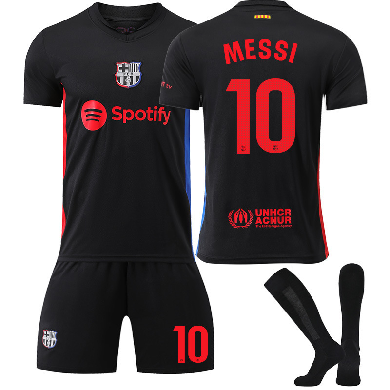 (Kids 16) Football Kits 2425 Season Barcelona Away Messi No. 10 Kids Boys Girls Sports Fans Soccer Jersey Shirt Shorts Socks Set