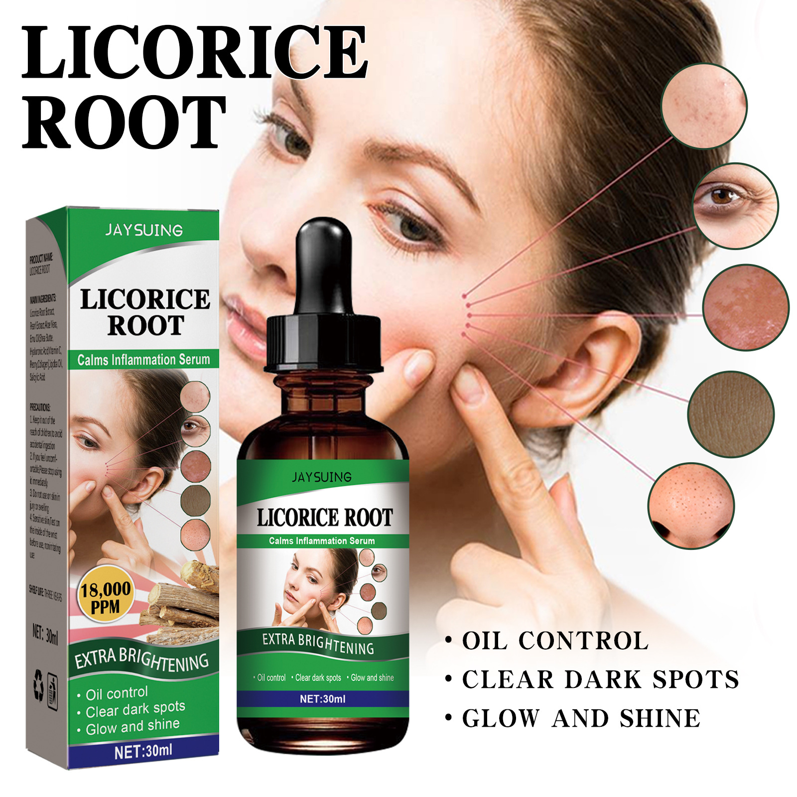 Pore Shrinking Facial Serum Licorice Root Extract Essential Oil Reduces Acne Wrinkle Essence Control Blackhead Desalinate Stain Remove Liquid Face Care 30ml