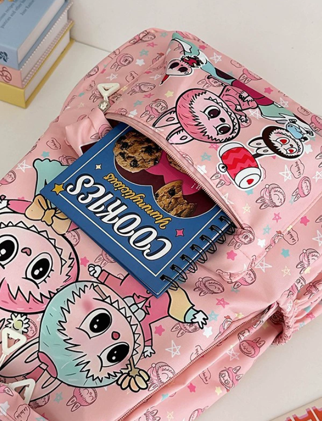 (Pink) Kids Cartoon School Backpack Durable Nylon Bag Lightweight Breathable