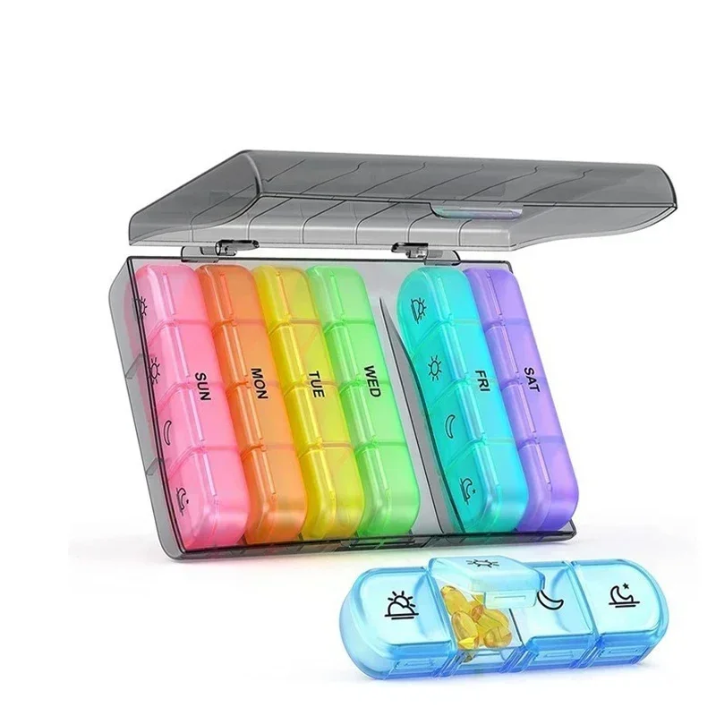 (Black Colorful) Daily Pill Cases Pill Box Organizer 7 Days 28 Grids 4 Times Portable Travel Weekly Pill Organizer with Large Compartments for Vitamins Medicine Fish Oils