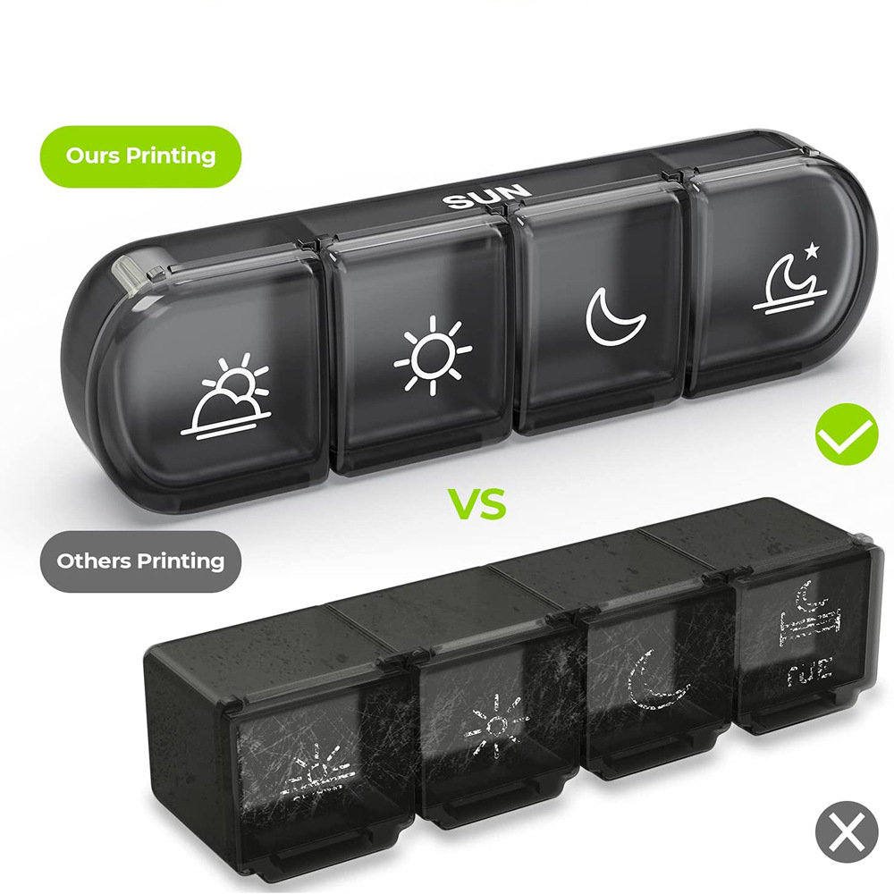 (Black Colorful) Daily Pill Cases Pill Box Organizer 7 Days 28 Grids 4 Times Portable Travel Weekly Pill Organizer with Large Compartments for Vitamins Medicine Fish Oils