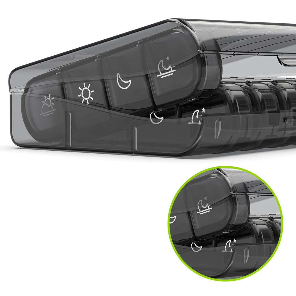 (Black Colorful) Daily Pill Cases Pill Box Organizer 7 Days 28 Grids 4 Times Portable Travel Weekly Pill Organizer with Large Compartments for Vitamins Medicine Fish Oils