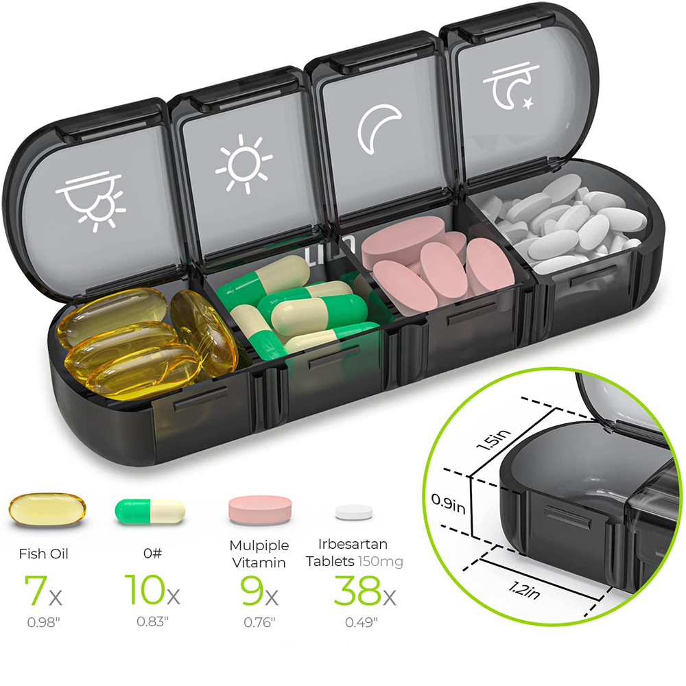 (Black Colorful) Daily Pill Cases Pill Box Organizer 7 Days 28 Grids 4 Times Portable Travel Weekly Pill Organizer with Large Compartments for Vitamins Medicine Fish Oils