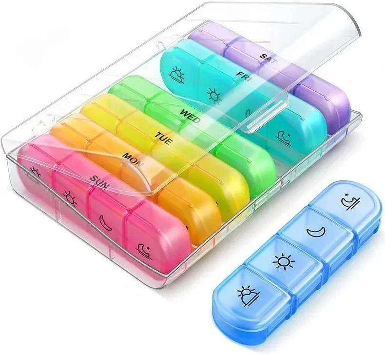 (Black Colorful) Daily Pill Cases Pill Box Organizer 7 Days 28 Grids 4 Times Portable Travel Weekly Pill Organizer with Large Compartments for Vitamins Medicine Fish Oils
