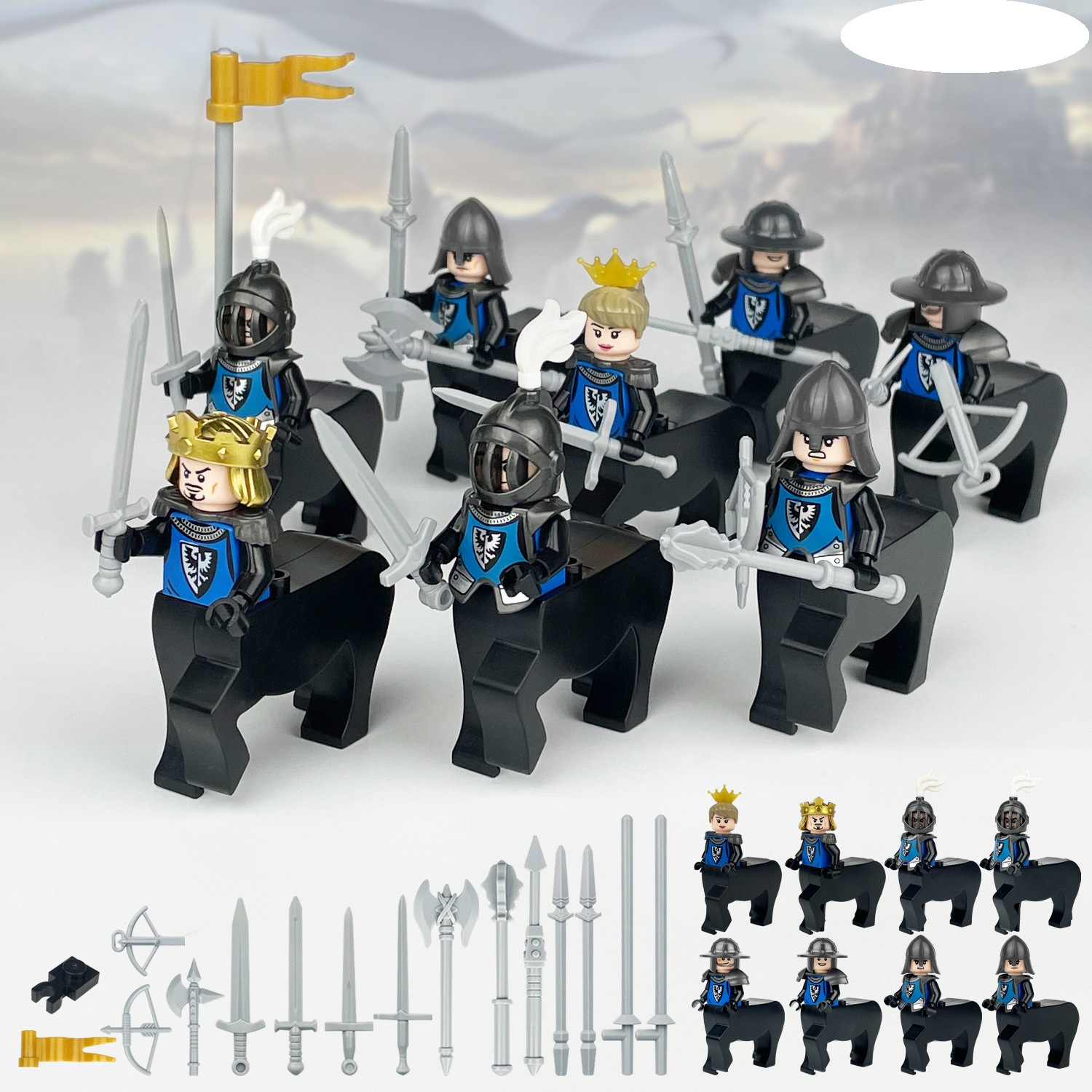 (Army A) Cavalry Military Mini Figures Set Army Building Blocks for Scene Decoration Role Play Collection Series Strategy Game Toys for Kids