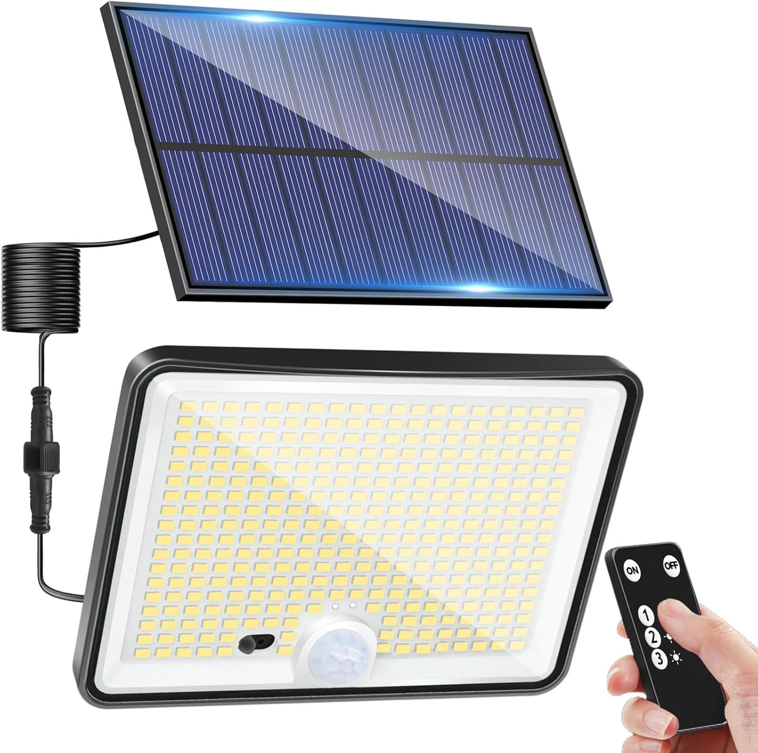 (Warm White) Solar Lights Outdoor 342LED Remote Solar Security Lights Outdoor Motion Sensor 3 Modes Garden Light Solar Powered Waterproof Pir Flood Lighting for Yard Shed 