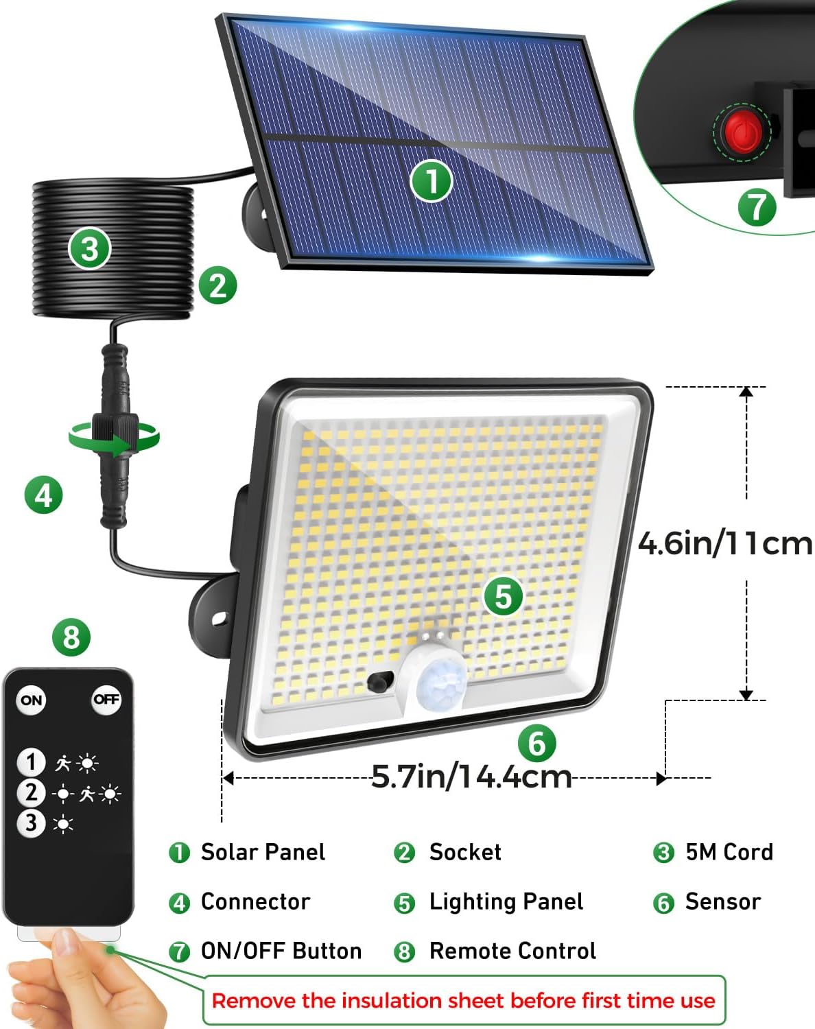 (Warm White) Solar Lights Outdoor 342LED Remote Solar Security Lights Outdoor Motion Sensor 3 Modes Garden Light Solar Powered Waterproof Pir Flood Lighting for Yard Shed 
