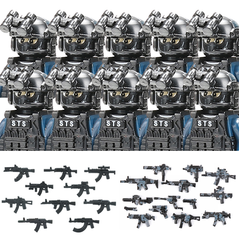 (10 PCS F) Military Figures Riot Police Soldier Building Blocks City Commando Special Forces SWAT Weapons Vest Bricks Children Toys Gift