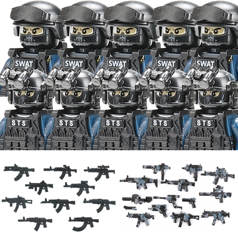 (10 PCS F) Military Figures Riot Police Soldier Building Blocks City Commando Special Forces SWAT Weapons Vest Bricks Children Toys Gift