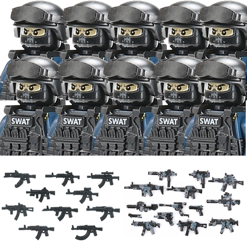 (10 PCS F) Military Figures Riot Police Soldier Building Blocks City Commando Special Forces SWAT Weapons Vest Bricks Children Toys Gift