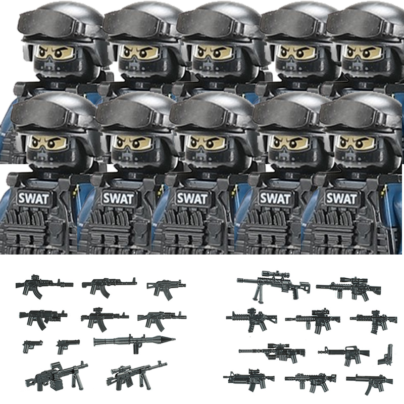 Military Figures Riot Police Soldier Building Blocks City Commando Special Forces SWAT Weapons Vest Bricks Children Toys Gift