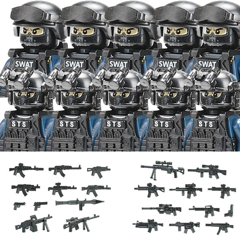 (10 PCS F) Military Figures Riot Police Soldier Building Blocks City Commando Special Forces SWAT Weapons Vest Bricks Children Toys Gift