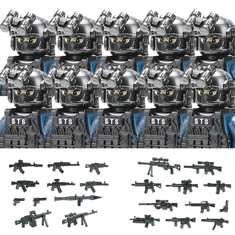 (10 PCS F) Military Figures Riot Police Soldier Building Blocks City Commando Special Forces SWAT Weapons Vest Bricks Children Toys Gift