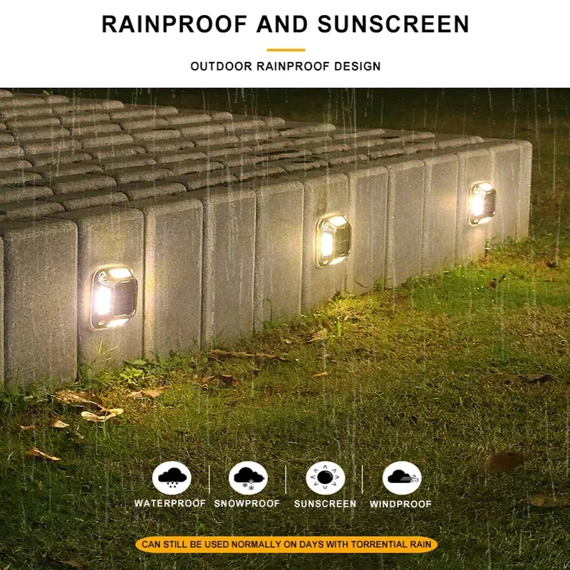 (Warm White) Solar ground Lights Outdoor Waterproof LED Wall Lights Driveway Markers Step Lights for Sidewalk Stair Pathway Walkway Yard 4PCS