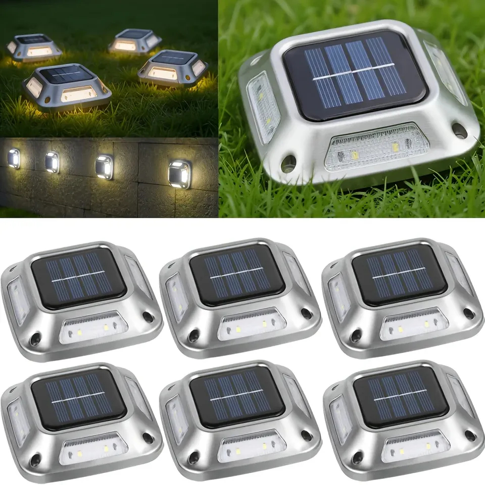 (Warm White) Solar ground Lights Outdoor Waterproof LED Wall Lights Driveway Markers Step Lights for Sidewalk Stair Pathway Walkway Yard 4PCS