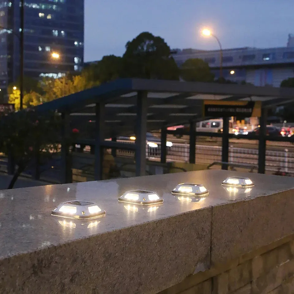 (Warm White) Solar ground Lights Outdoor Waterproof LED Wall Lights Driveway Markers Step Lights for Sidewalk Stair Pathway Walkway Yard 4PCS