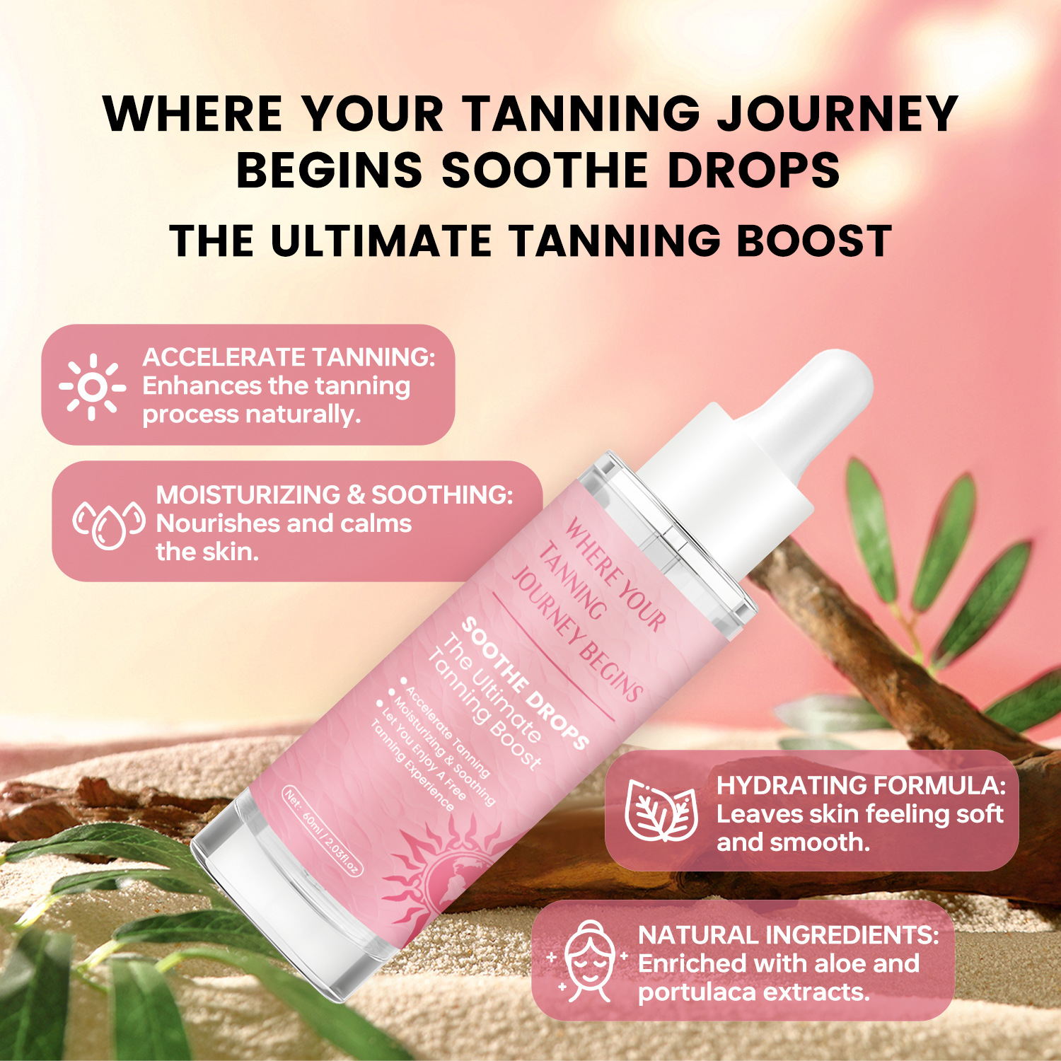 Ultimate Tanning Booster Serum For Natural Bronzed Glow Sunless Tanning Daily Skin Darkening Hydrating Care 60ml
