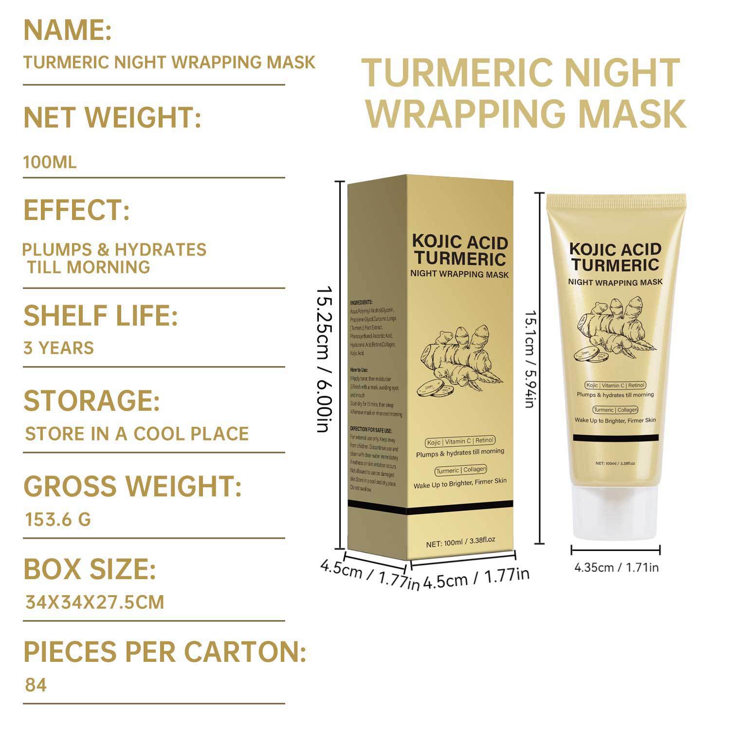 Turmeric Night Mask Firming Smoothing Brightening Collagen Boosting Overnight Skin Recovery And Radiance Glow 100ml