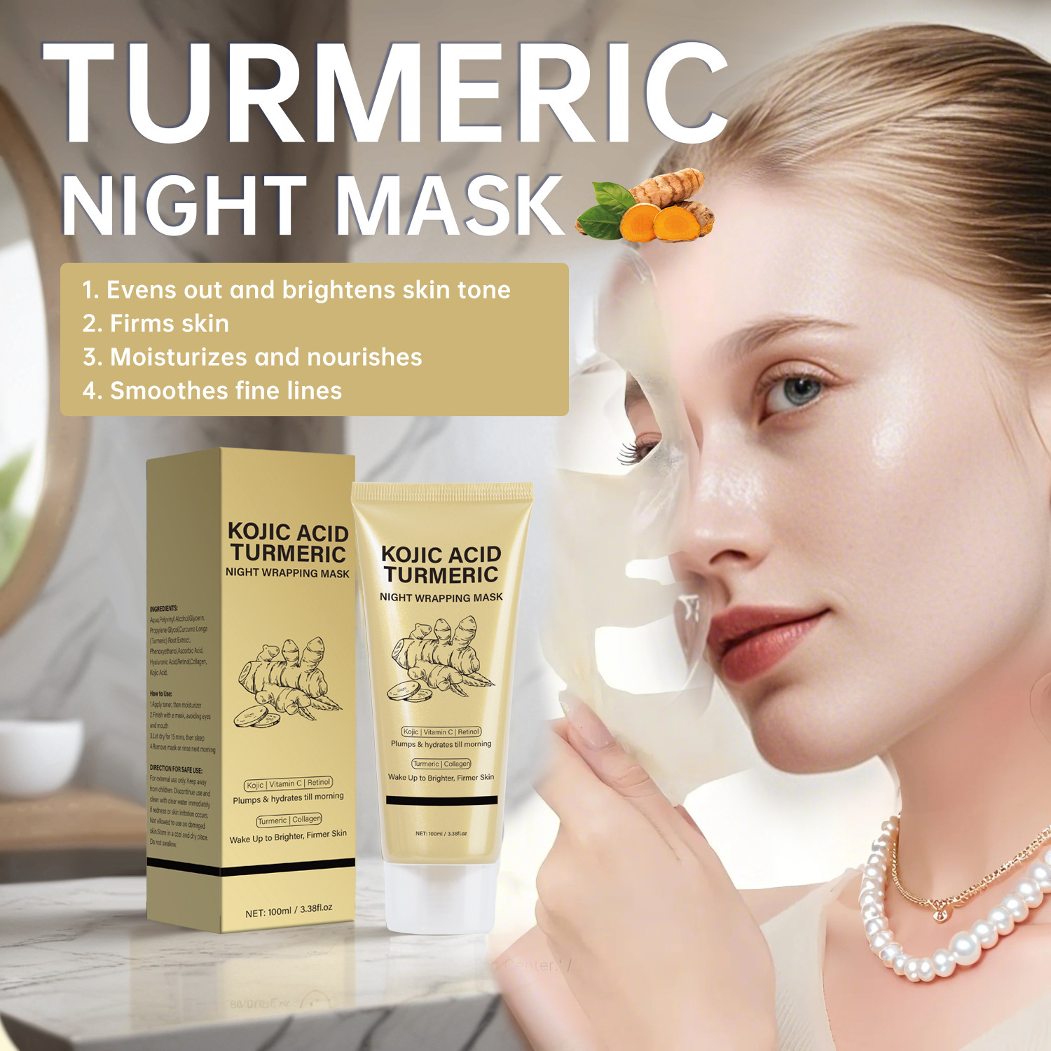 Turmeric Night Mask Firming Smoothing Brightening Collagen Boosting Overnight Skin Recovery And Radiance Glow 100ml