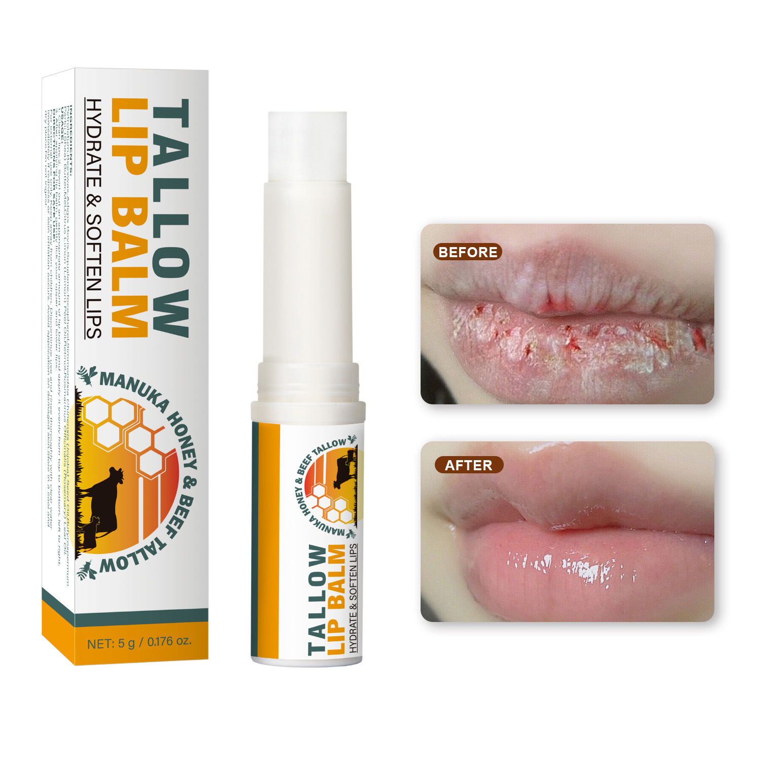 Tallow Lip Balm Moisturizing Nourishing Soothing For Dry Chapped Lips Daily Hydrating And Repair Care