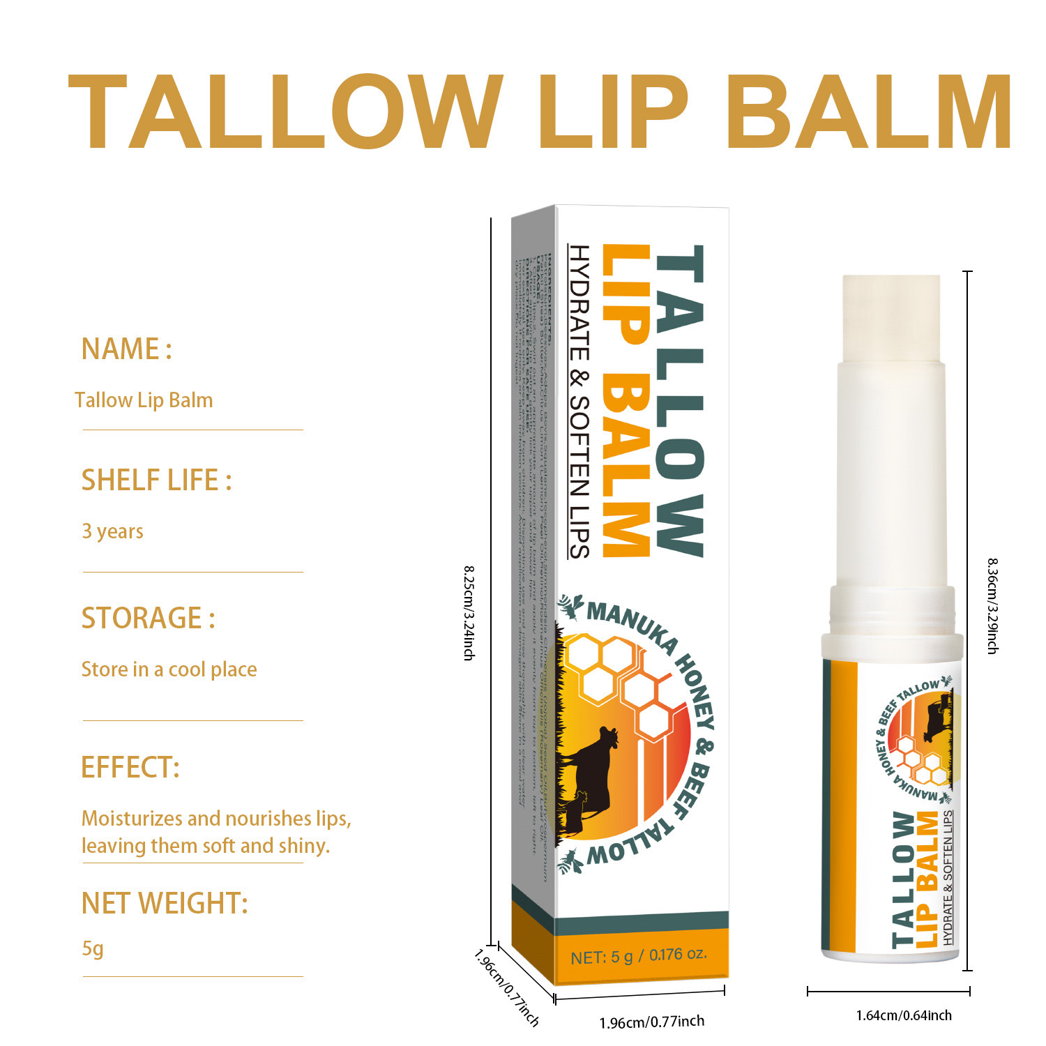 Tallow Lip Balm Moisturizing Nourishing Soothing For Dry Chapped Lips Daily Hydrating And Repair Care