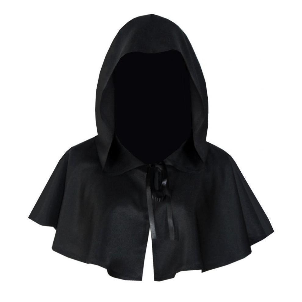 (White) Halloween Wizard Head Mask Shawl Cos Outfit Grim Reaper Cloak Medieval Hooded Cloak