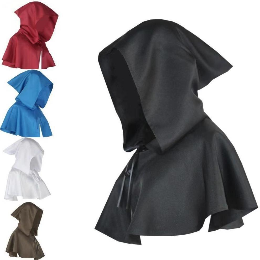 (White) Halloween Wizard Head Mask Shawl Cos Outfit Grim Reaper Cloak Medieval Hooded Cloak
