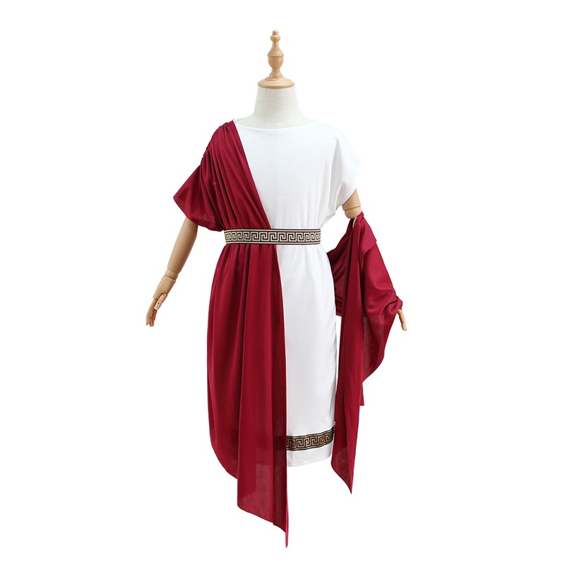(140) Greek Mythology Robed Long Gown Halloween Kids Costume Boys Girls White Roman Carnival Performance Outfit