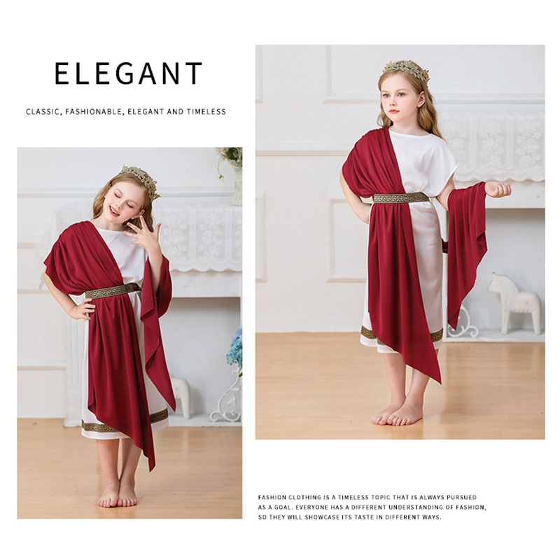 (140) Greek Mythology Robed Long Gown Halloween Kids Costume Boys Girls White Roman Carnival Performance Outfit