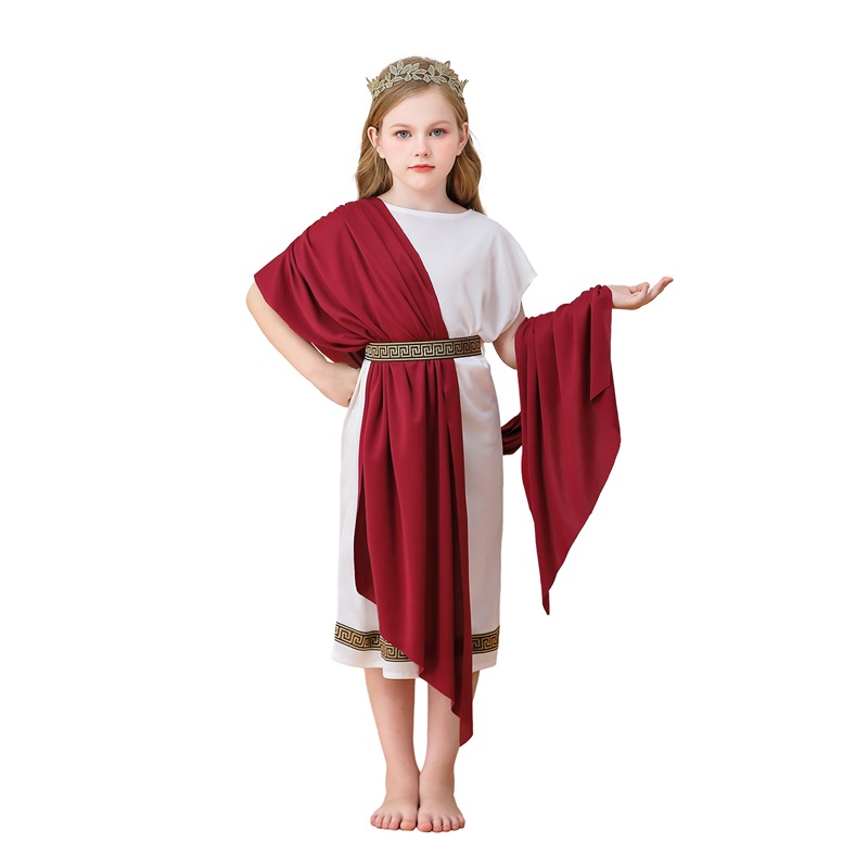 (140) Greek Mythology Robed Long Gown Halloween Kids Costume Boys Girls White Roman Carnival Performance Outfit