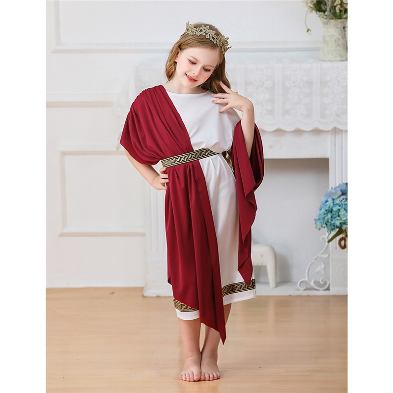 (140) Greek Mythology Robed Long Gown Halloween Kids Costume Boys Girls White Roman Carnival Performance Outfit