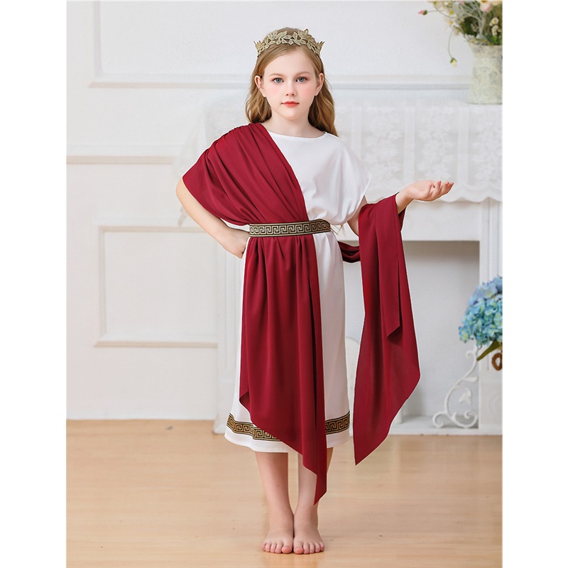(140) Greek Mythology Robed Long Gown Halloween Kids Costume Boys Girls White Roman Carnival Performance Outfit