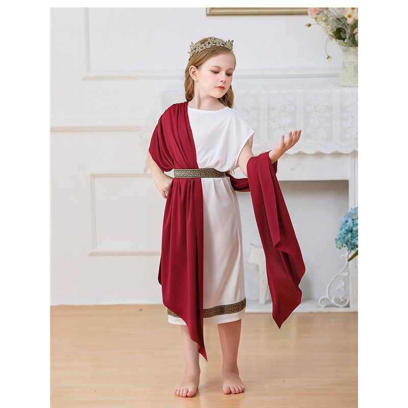 (140) Greek Mythology Robed Long Gown Halloween Kids Costume Boys Girls White Roman Carnival Performance Outfit