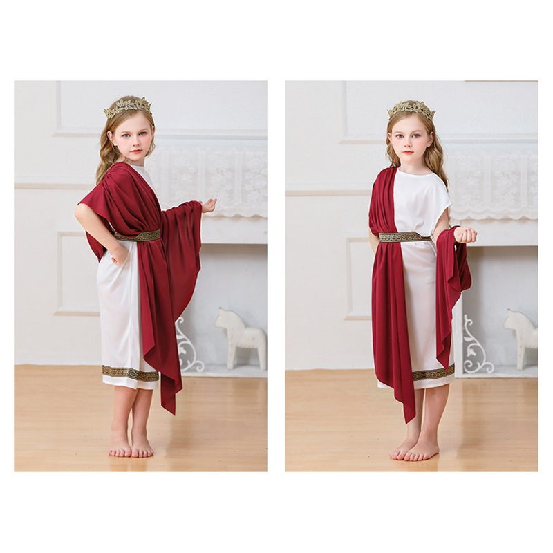 (140) Greek Mythology Robed Long Gown Halloween Kids Costume Boys Girls White Roman Carnival Performance Outfit