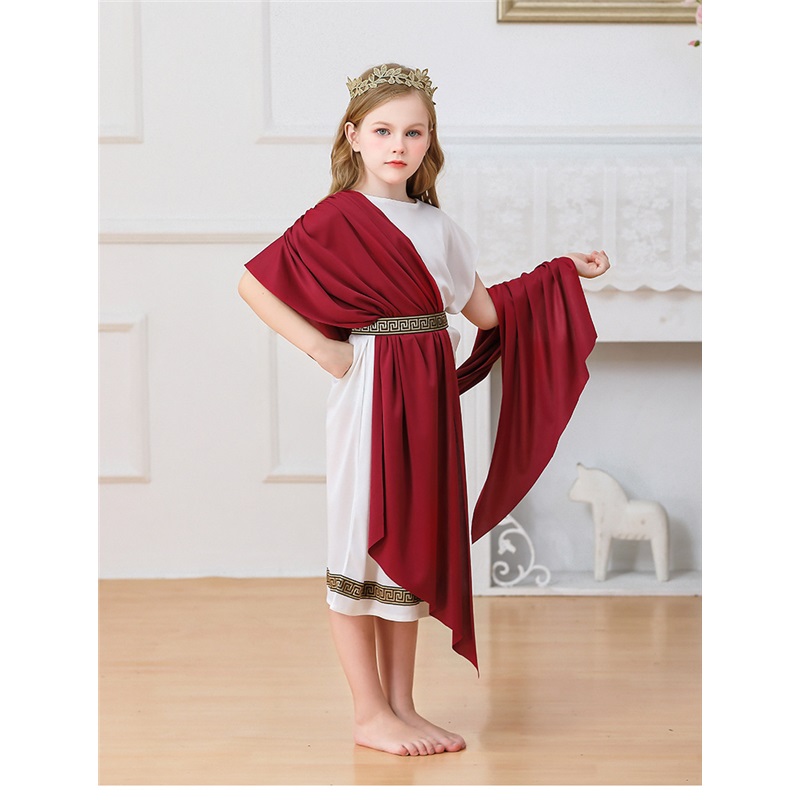 (140) Greek Mythology Robed Long Gown Halloween Kids Costume Boys Girls White Roman Carnival Performance Outfit
