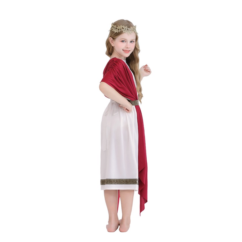(140) Greek Mythology Robed Long Gown Halloween Kids Costume Boys Girls White Roman Carnival Performance Outfit