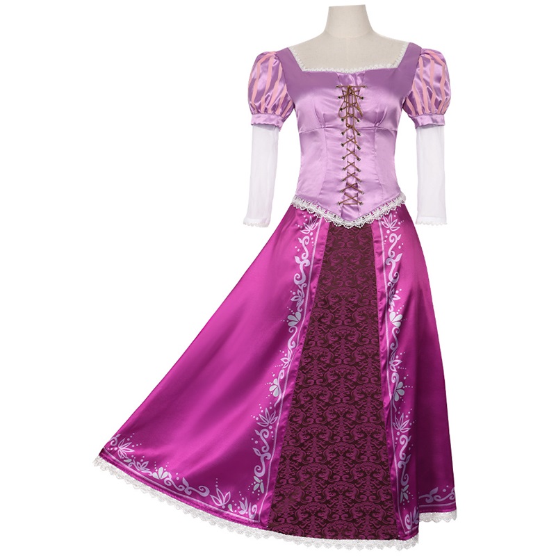 (110) Rapunzel Princess Dress Tangled Cosplay Women Costume Halloween Purple Gown Long Hair Princess Long Dress