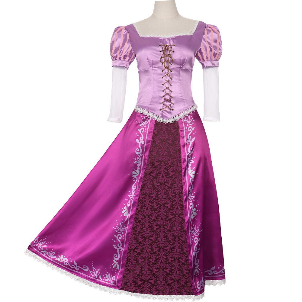 (110) Rapunzel Princess Dress Tangled Cosplay Women Costume Halloween Purple Gown Long Hair Princess Long Dress