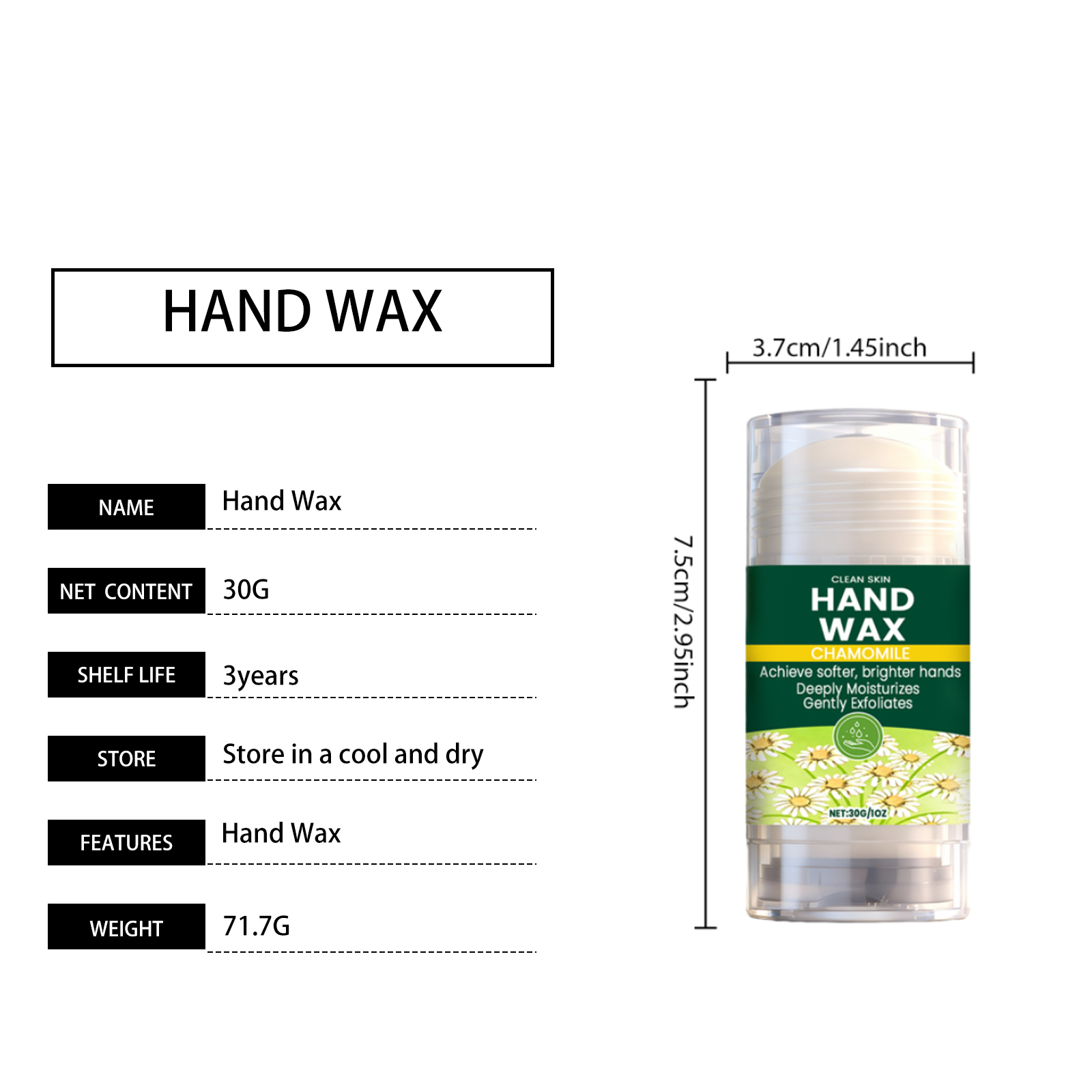 Chamomile Hand Wax Mild Nourishing Hydrating Soft Easy Absorb Delicate Dry Hand Skin Daily Hand Care