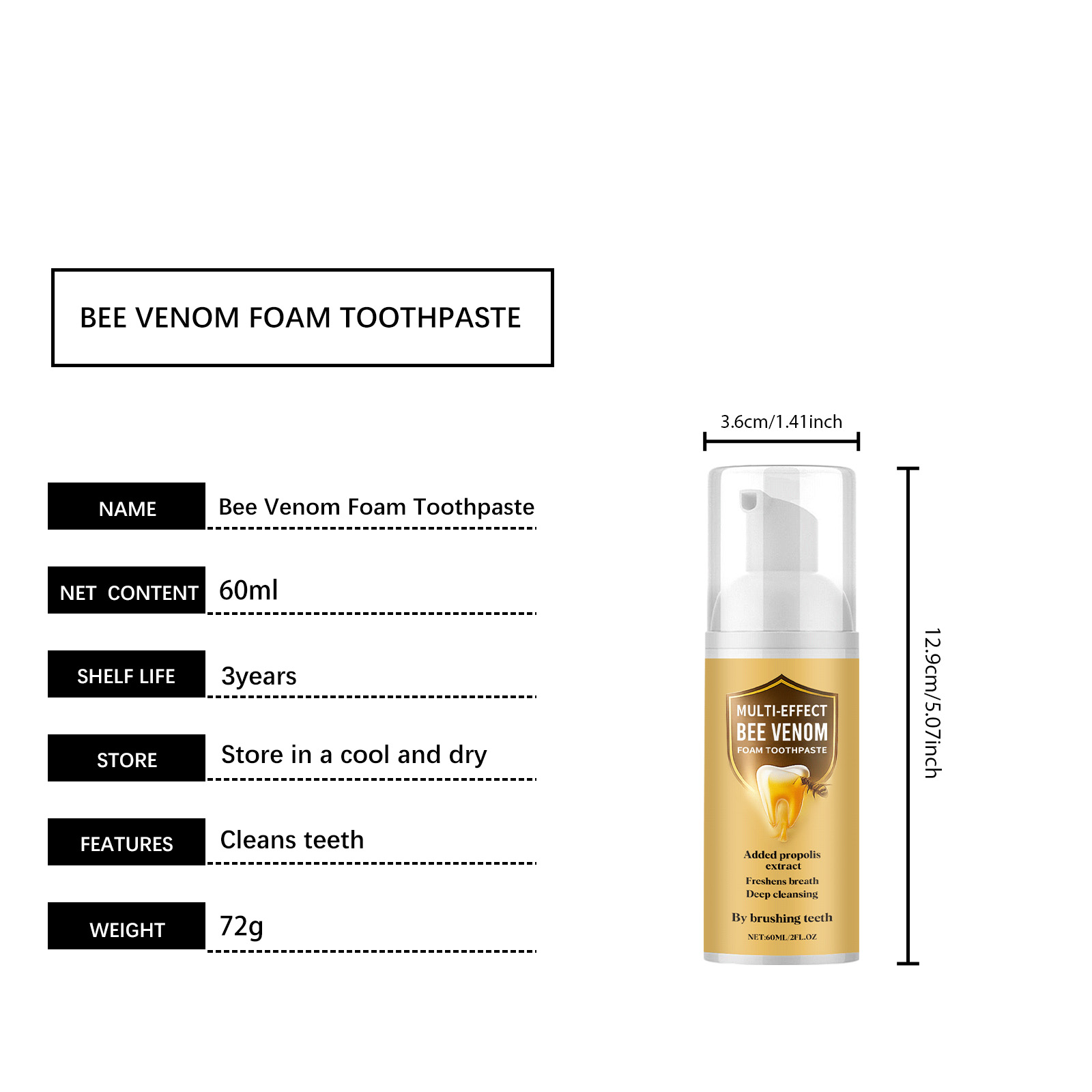 Bee Venom Cleansing Mousse Gentle Clean Protect Bright Teeth Press Type Design Daily Oral Care Tooth Paste