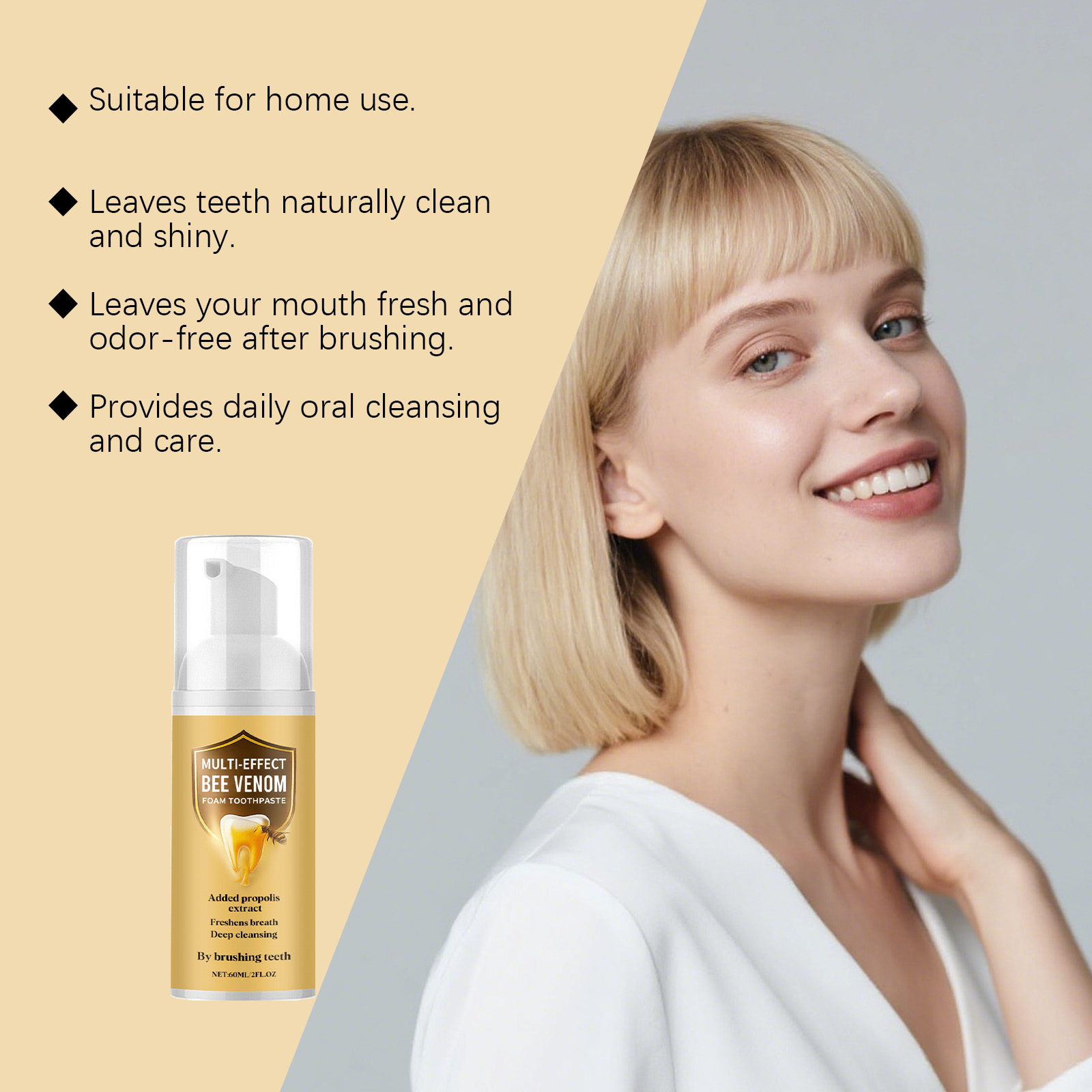 Bee Venom Cleansing Mousse Gentle Clean Protect Bright Teeth Press Type Design Daily Oral Care Tooth Paste